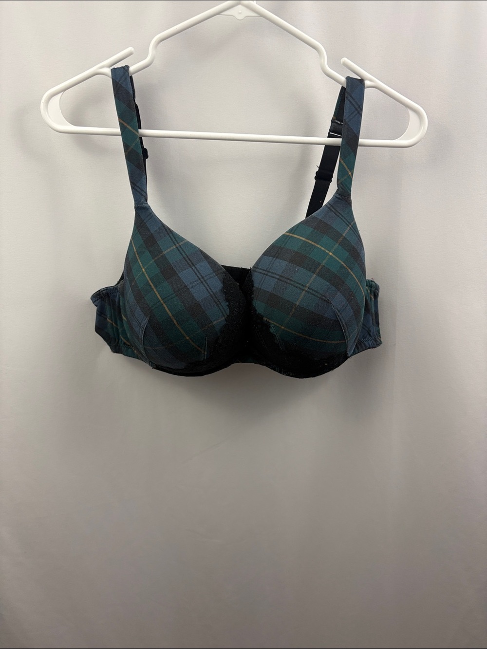 Cacique Boost Plunge 44B Bra Plaid Green